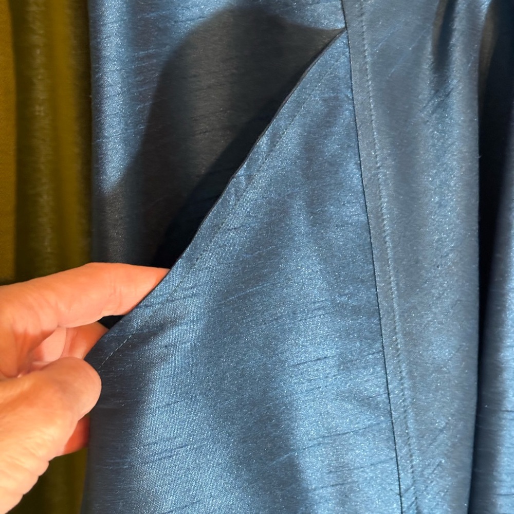Donna Karan Teal Satin Wrap Midi Dress - Picture 9 of 9